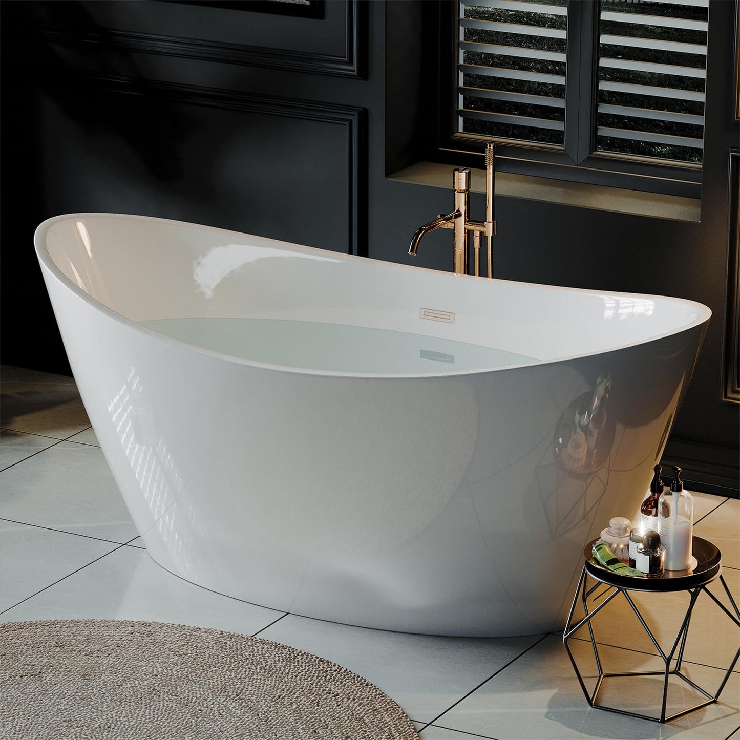 Empava 67 Inch Freestanding Bathtub, Oval Deep Soak Acrylic Tub with Anti-Slip Bottom for Bathroom, Luxurious SPA Experience at Home (Drain & Overflow Included)