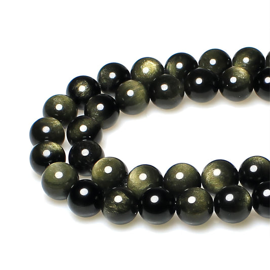 MJDCB 5A Natural Stone Beads Gold Obsidian Round Loose Beads for Jewelry Making DIY Bracelet Necklace (10mm).