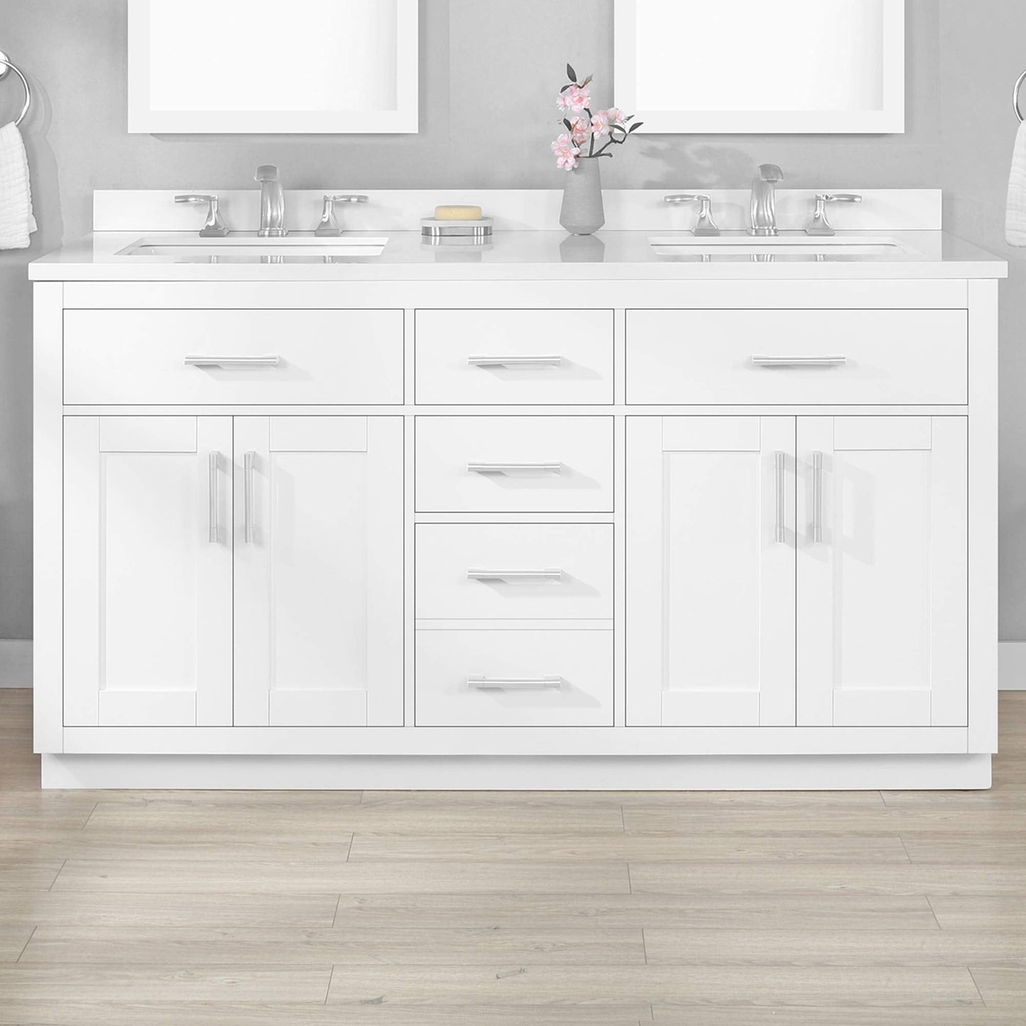 OVE Decors Bailey 60 in. White Undermount Double Sink Bathroom Vanity with White Premium Quality Countertop