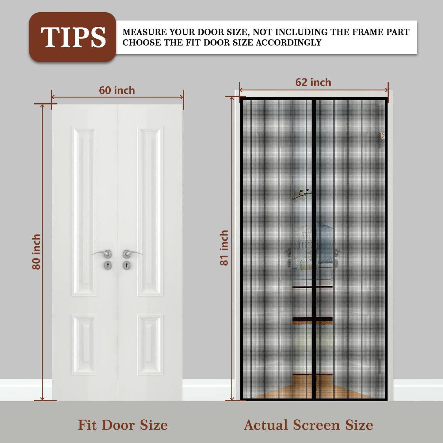 Yotache Magnetic Screen Door Fits 60x80 Inch Doors, Screen Size 62"x81", Reinforced Screen Mesh with Full Strip Magnets for Front/Back Patio Single Sliding Door