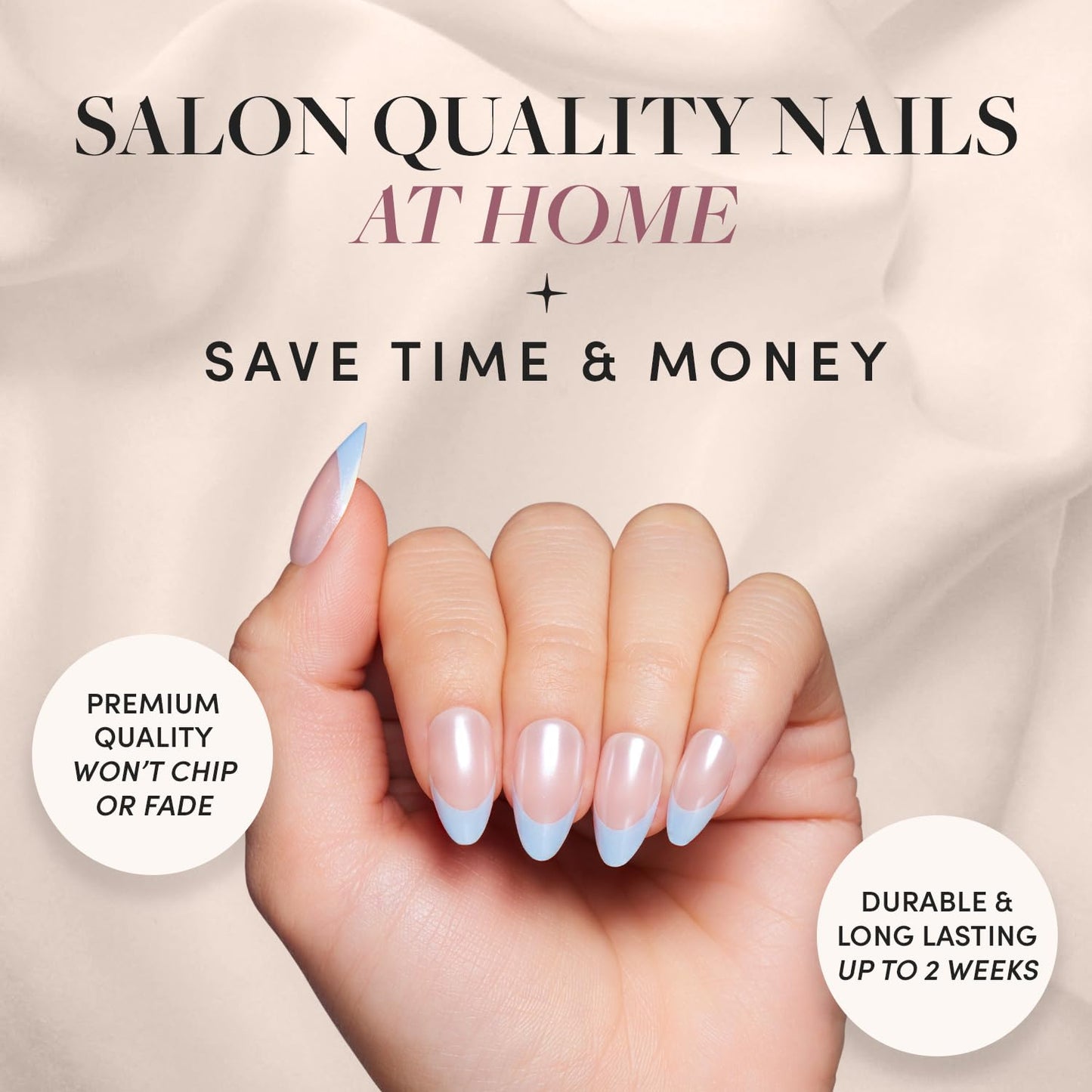 Glamnetic Press-On Nails Bundle - Blueberry Icing & Pure Intentions | Short Almond Baby Blue French Tips with a Glazed Finish | Iridescent Short Round False Nails | Reusable, Salon-Quality Nail Kits