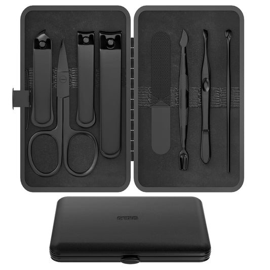 OFIDUS Precision 8 Pieces Men’s Nail Grooming Travel Kit, Stainless Steel Manicure Set with Fingernail & Toenail Clippers, Nail File, Slant Tip Tweezers, Cuticle Scissors, Cuticle Pusher, Travel Case