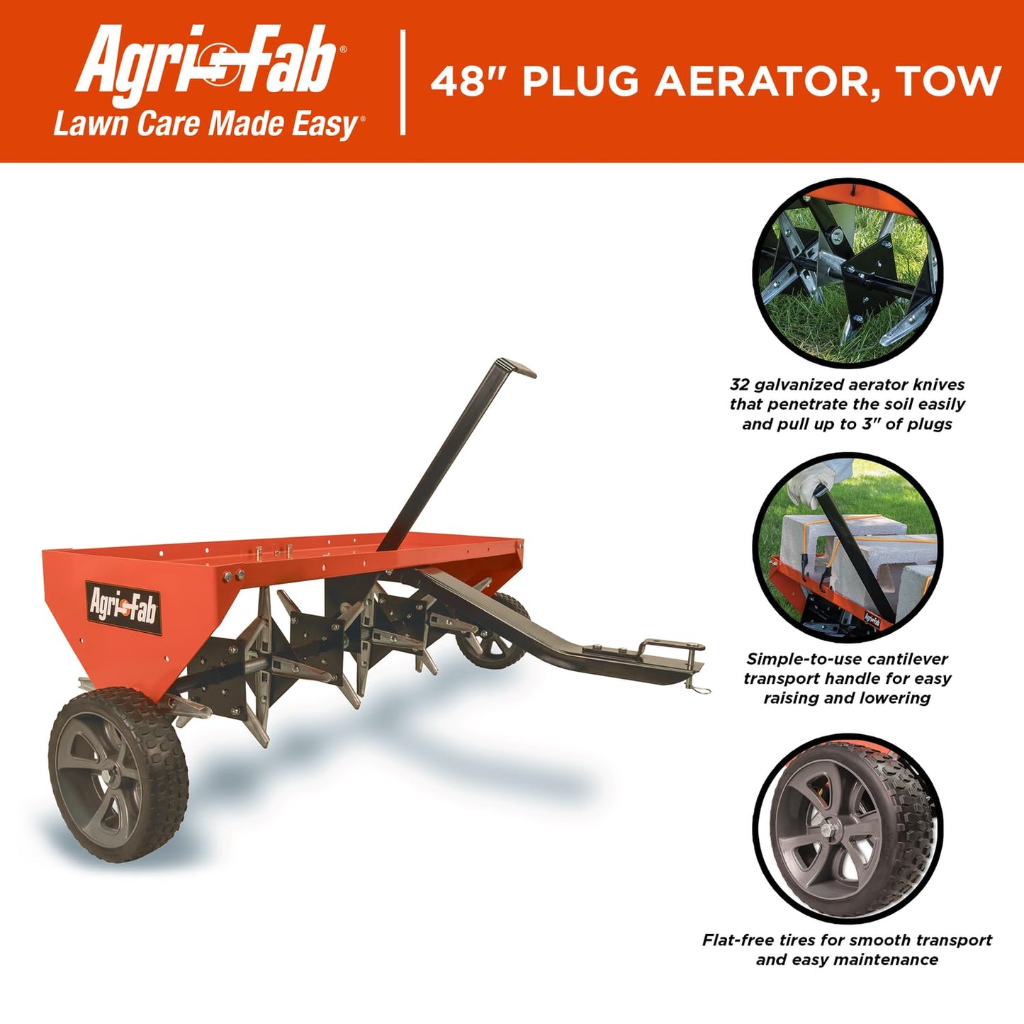 Agri-Fab 45-0299 48" Tow Behind Lawn Plug Aerator with Universal Hitch; Designed to Pull Behind Lawn & Garden Tractors
