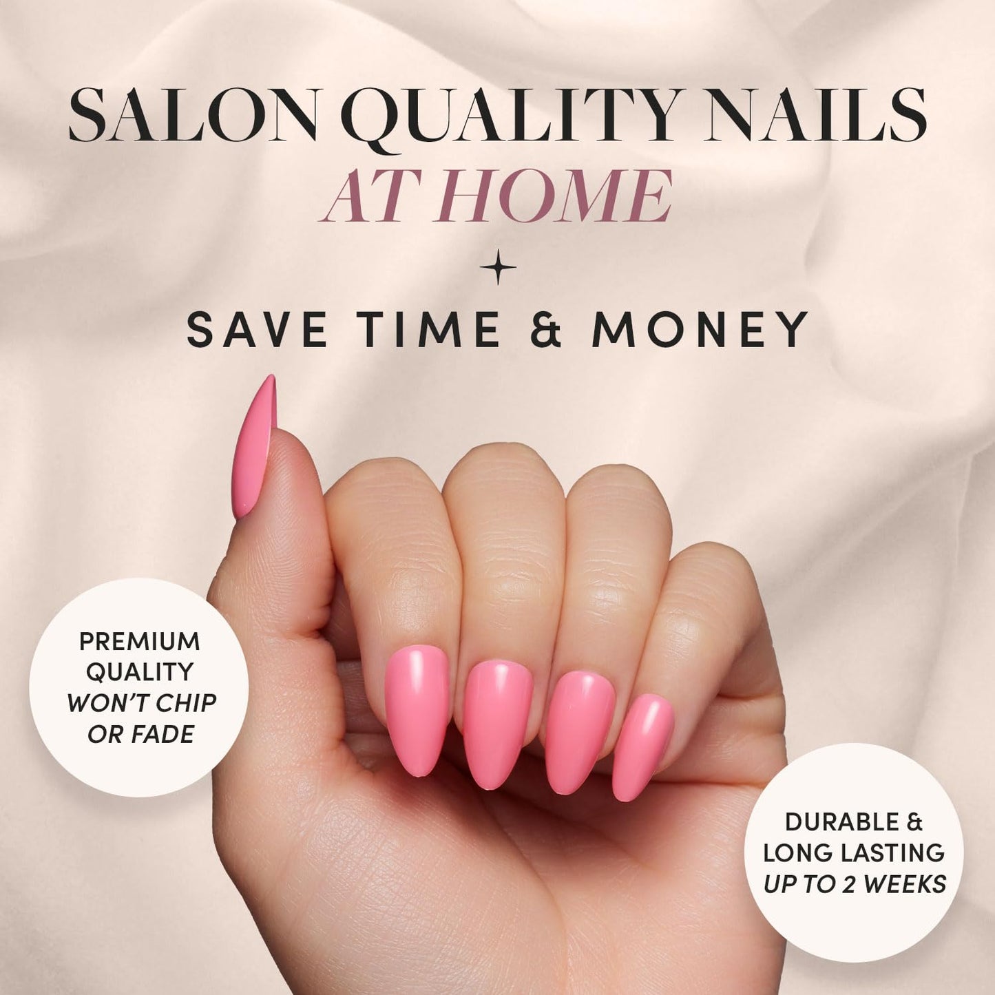 Glamnetic Press-On Nails Bundle - Flamingo Pink & Fairy Dust | Classic Short Almond Fake Nails | Short Oval Nails with a Metallic Finish | Reusable, Salon-Quality Nail Kits
