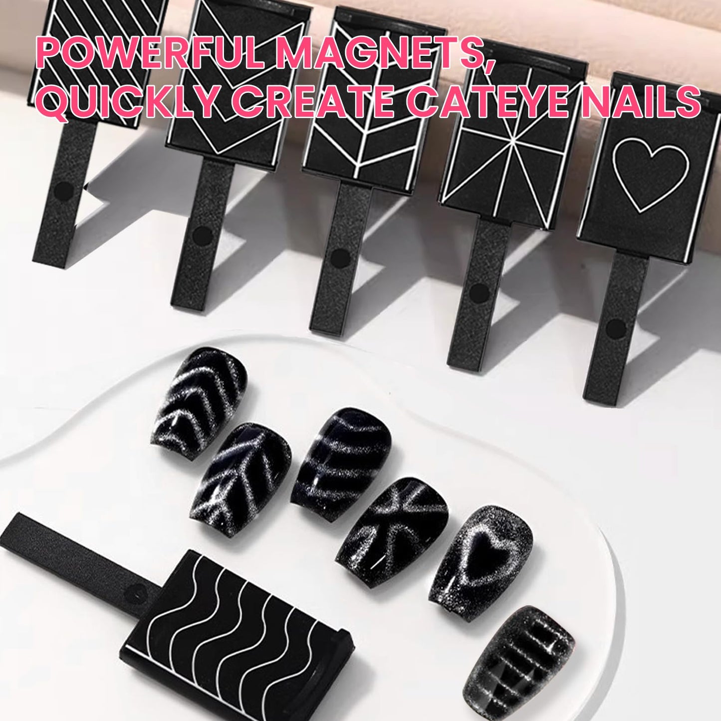 ESUOHYM 37 PCS Cat Eye Magnet Set, 6 In 1 Nail Polish Magnets for Nail Polish Gel, Hearts Flowers Magnets for Nails, Nail Art DIY Design Supplies for Home, Salon