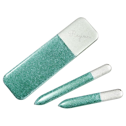 3pc Nano Nail File Set, Glass Nail Files Without Case Kit – Reusable Crystal Manicure Pedicure Tools for Men & Women, Durable Nano Glass (Turquoise Shimmer)