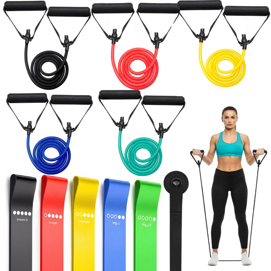 Leyndo 11 Pcs Resistance Bands with Handles Exercise Fitness Resistance Tube Bands Working Out Loop Band Door Anchor for Men Women Physical Therapy Strength Training Home (10-30 Lbs,Bright Color)