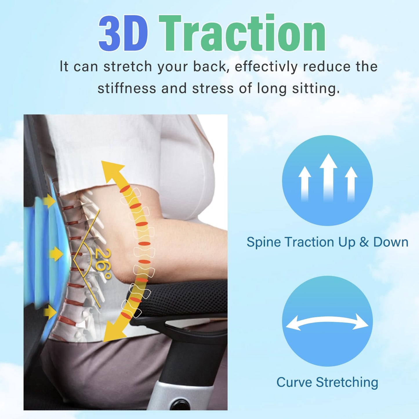comrelax Back Massager with Heat & Traction & Vibration, Seat Massager Pad for Pain Relief Deep Tissue, Lumbar Traction, PU Leather, Foldable, for 5’ to 6’1”, Massage Chair Pad for Office Home