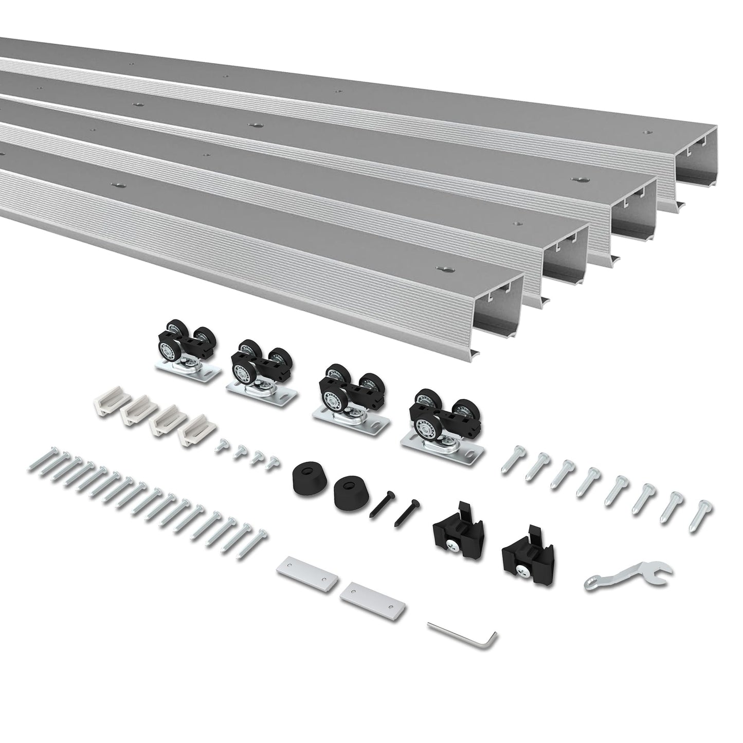 BarnBase 10FT Double Pocket Door Track Kit, 2 Sets of 56.7" Spliced Rail, Suitable for Double Door Width 48"-60"(Single Panel 24"-30"), Slide Quietly and Smoothly, Easy to Install