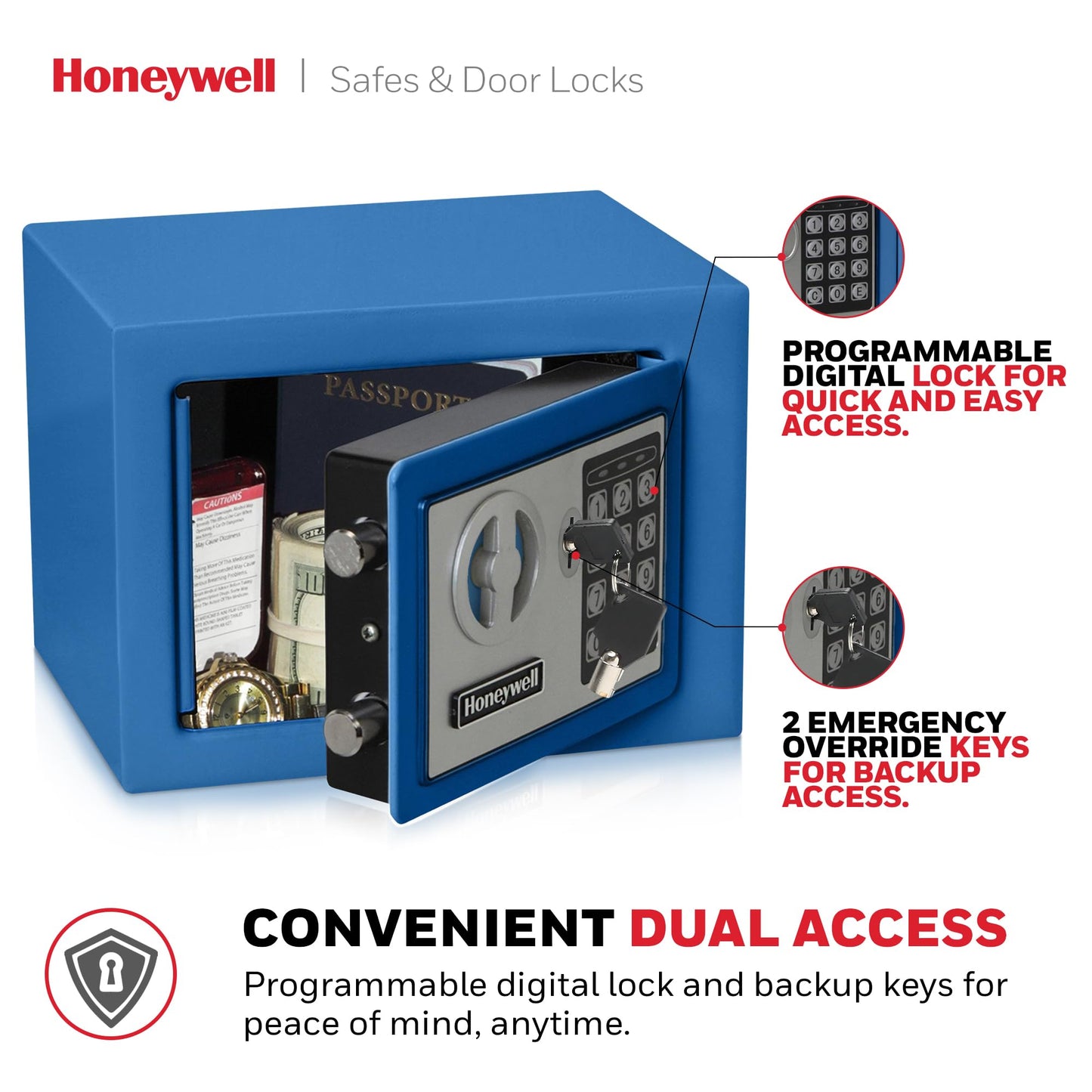 Honeywell Safes & Door Locks 5005B Steel Security Safe with Digital Lock, 0.17-Cubic Feet, Blue