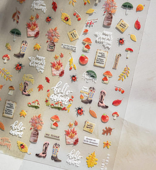 Fall Nail Stickers for Nail Art Thanksgiving Day Nail Art Sticker Autumn Maple Leaves Nail Decals Mushroom Ladybug Stickers for Nails Design Self Adhesive Nails Supplies for Women Girls 1 Sheet