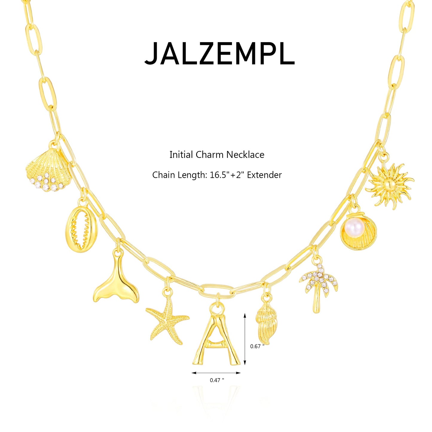 JALZEMPL Initial Charm Necklaces For Women Shell Letter Paperclip Chain Seashell Starfish Beach Summer Pendant Boho Surfer 14K Gold Plated Jewelry Gift (R)