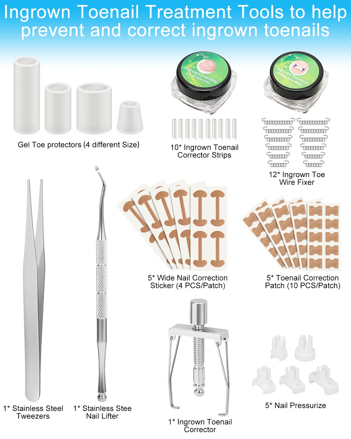 BLATOWN Ingrown Toenail Removal Kit, Ingrown Toenail Treatment, Ingrown Toenail Corrector Tools Come with Podiatry Toenail Braces, Ingrown Toenail Corrector Strips and Patch for Toe Pain Relief