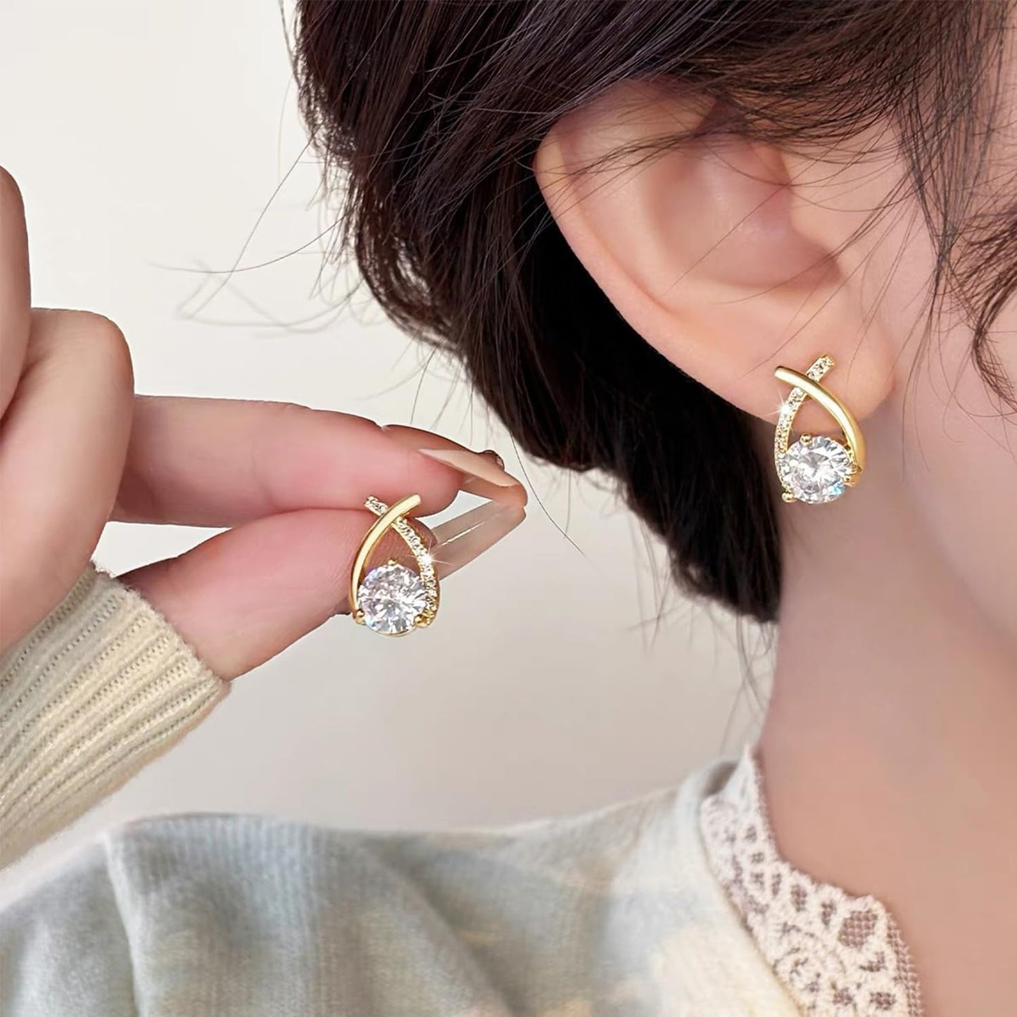 Halolux Lymphvity Germanium Earrings for Women Atheniz Lymphatic Drainage Earrings Gold Silver Cubic Zirconia Hoop Earrings Trendy Jewelry for Women (Gold B+Sliver B)