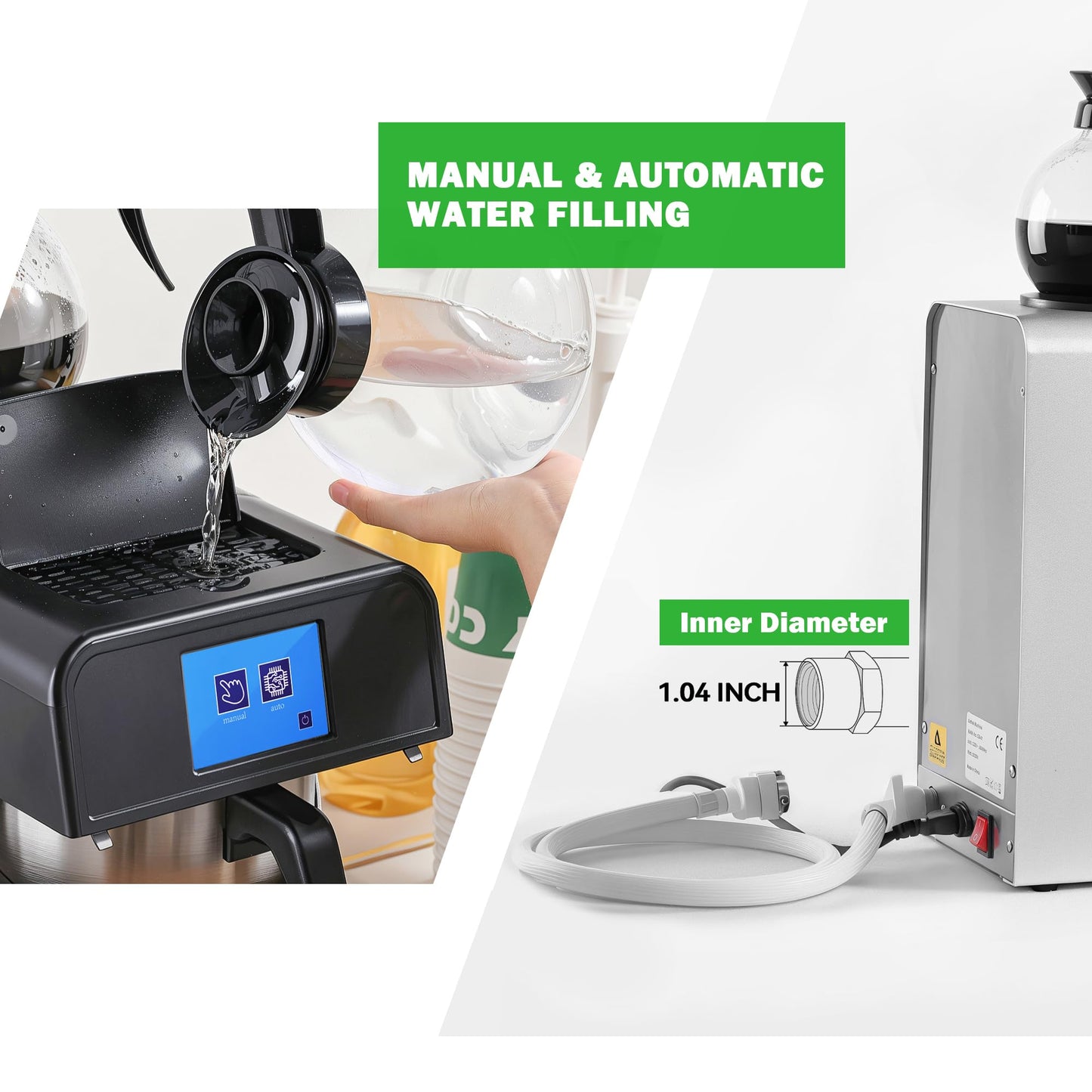 NUPANT 12-Cup Commercial Drip Coffee Maker 1.8L Auto Filling Pour Over Coffee Machine with 2 Glass Carafes, 2 Warmers, LCD Panel, Automatic Stainless Steel Coffee Brewer for Cofe Bar and Restaurant