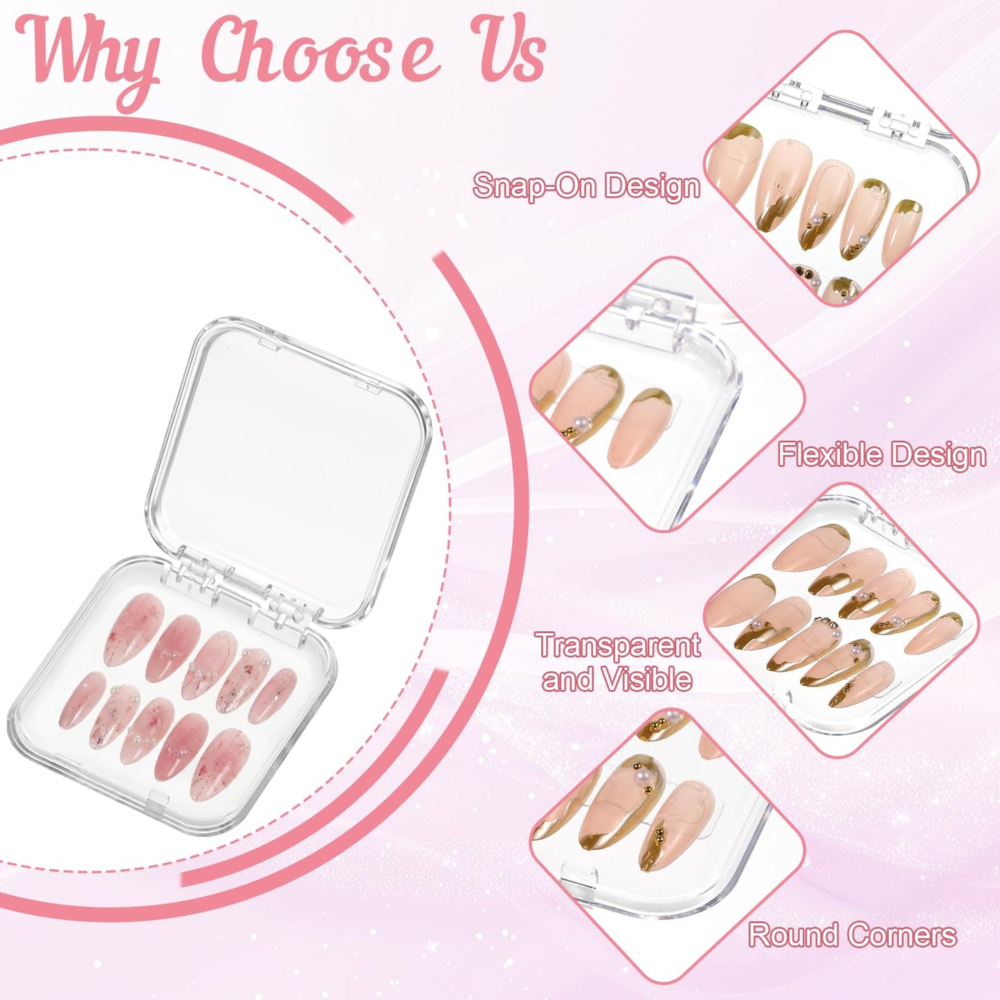 SHENLIU 50 Sets Press On Nail Storage Box, Clear Artificial Nail Display Case Acrylic Nail Boxes Press On Nail Packaging Box with Adhesive Double Sided Tape Nail Boxes for Nail Salon