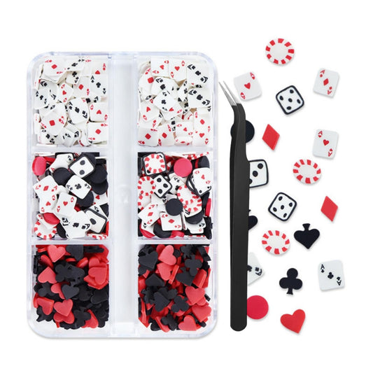 1 Box Holographic Poker Nail Charms Red Black White Peach Hearts Nail Sequins 3D Dice Nail Flakes Sparkly Powder Flakes Shiny Nail Glitter Playing Card Nail Sequins Glitter for Nails Art 6 Grids