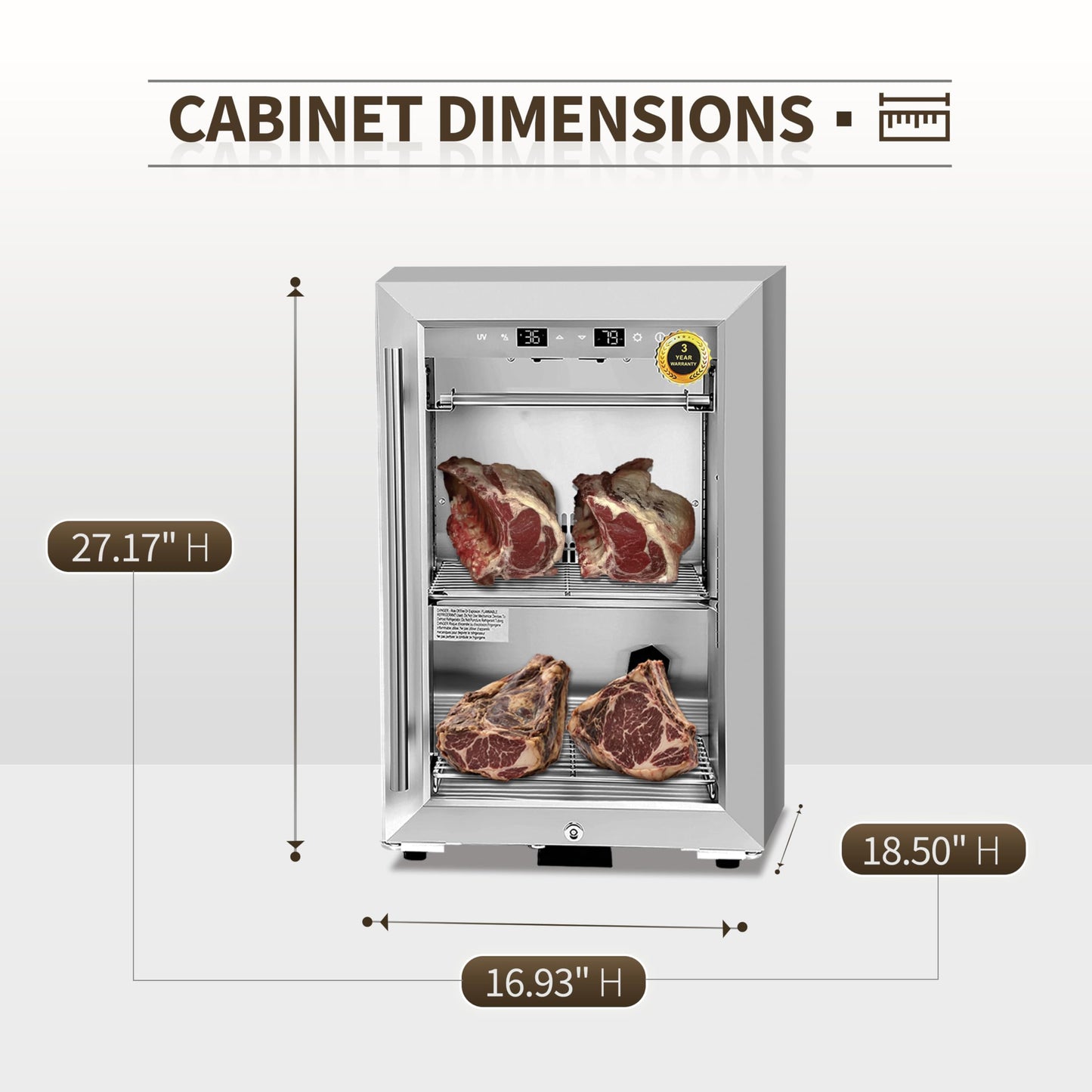 Cobalance Dry Aging Fridge for Steaks, Dry Age Freezer for Ribeye, Chicken, Ham&Salami up to 33 lbs, Home Meat Ager Refrigerator, Meat Aging Fridge, Tender Aged Beef and Game in 21-46 Days