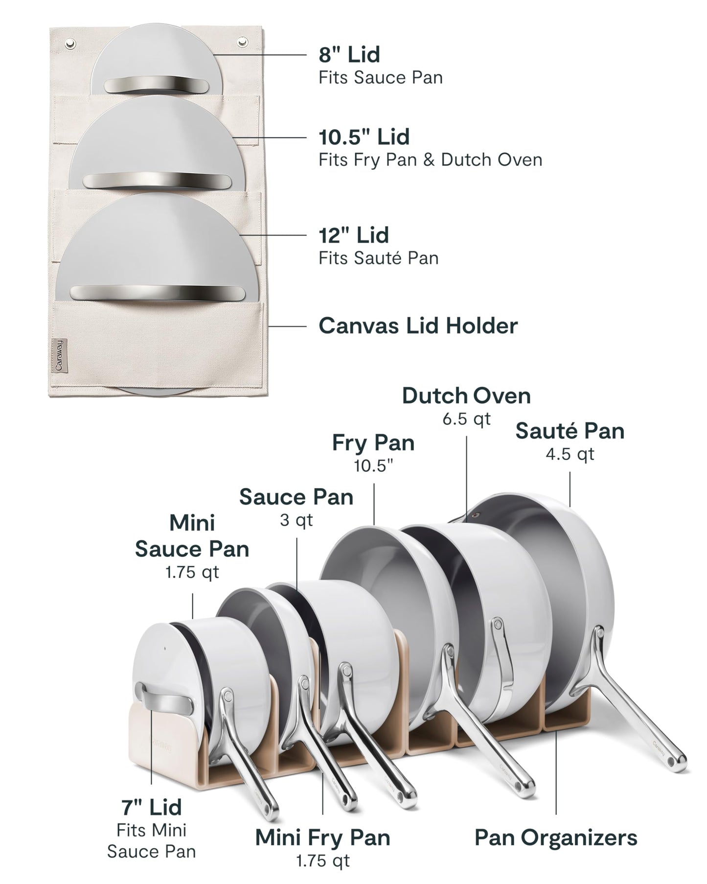 Caraway Deluxe Non-stick Ceramic Cookware Set (16 Piece) Pots, Frying Pans, Lids and Kitchen Storage - PFAS & PFOA Free - Oven Safe Pan Set & Compatible with All Stovetops - Gray