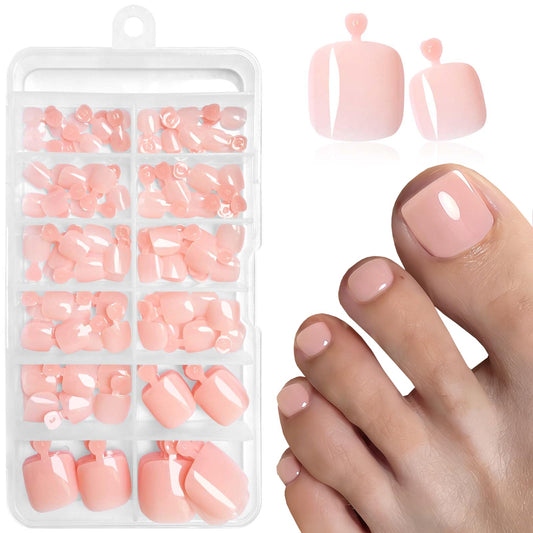 LoveOurHome 120pc Nude Press on Toenails Women Fake Toe Nails with Glue Tabs, Nude Fake Toenails Press on Toe Nails Glue on Toenail Acrylic Toes Nail Tips Artificial False Toenail for Women Girls