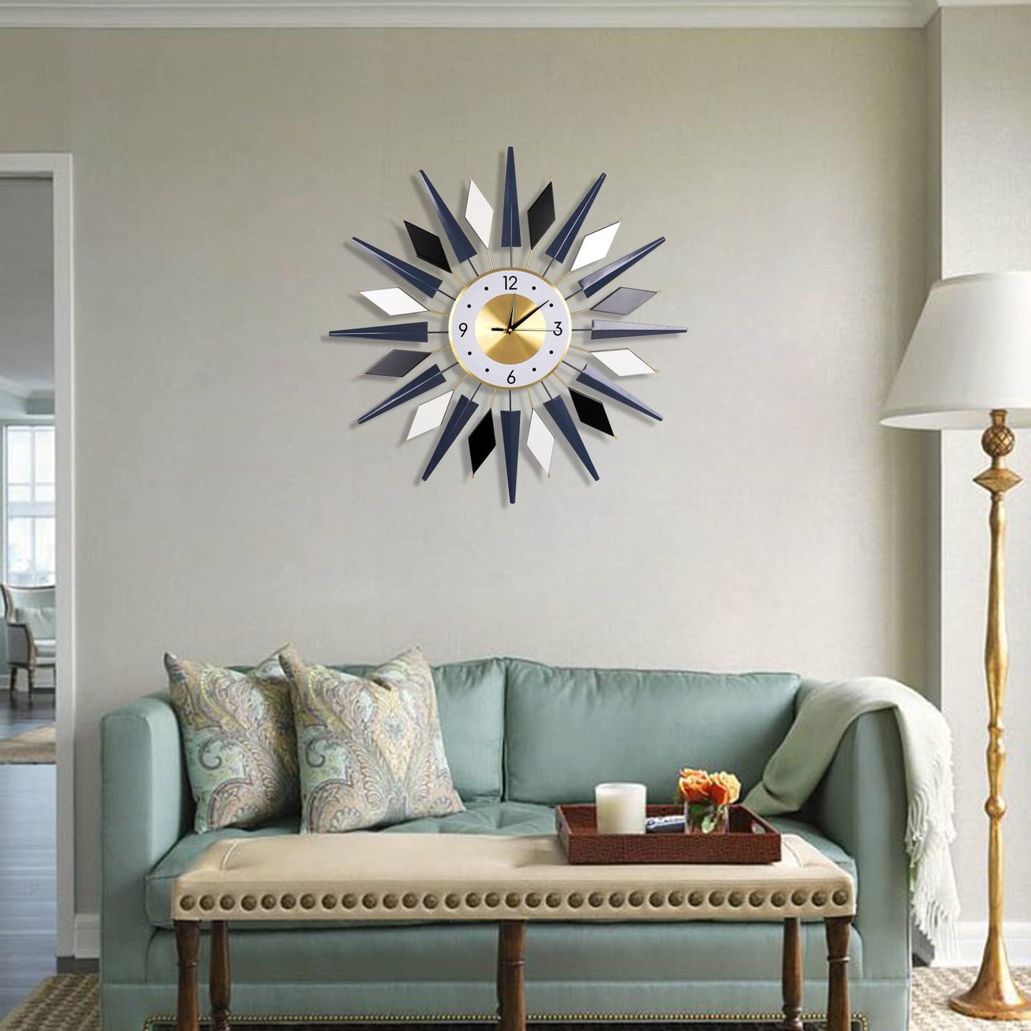 JUGV 28 Inch Modern Metal Unique Design Large Silent Wall Clocks Battery Operated Non Ticking, Wall Clock for Living Room Kitchen Office Decor