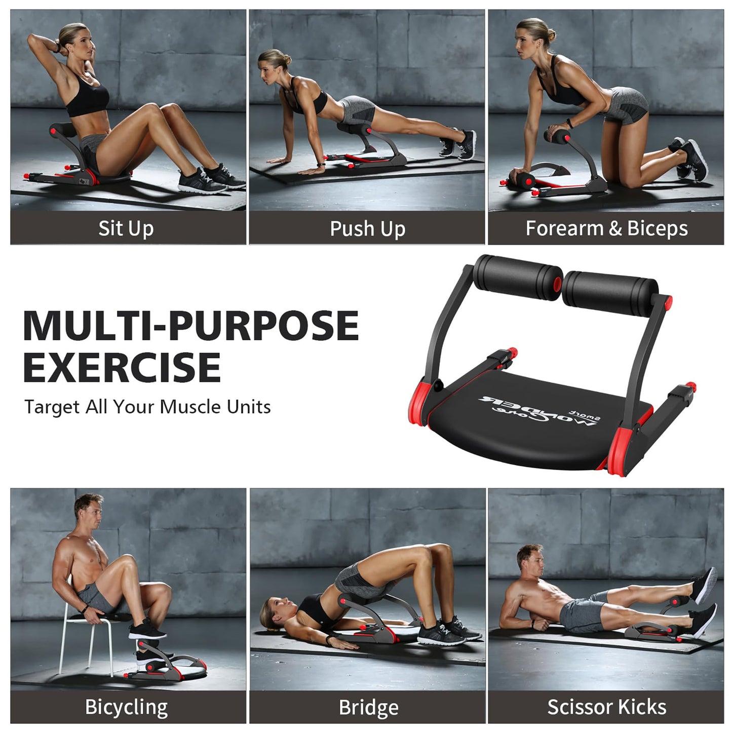 Wonder Core Smart - Ab Workout Equipment, Sit Up Machine & Exercise Equipment, Ab Crunch Machine for Stomach Workout, Ab Core Trainer Abdominal Machine, Fitness Equipment for Home Gym (Red)