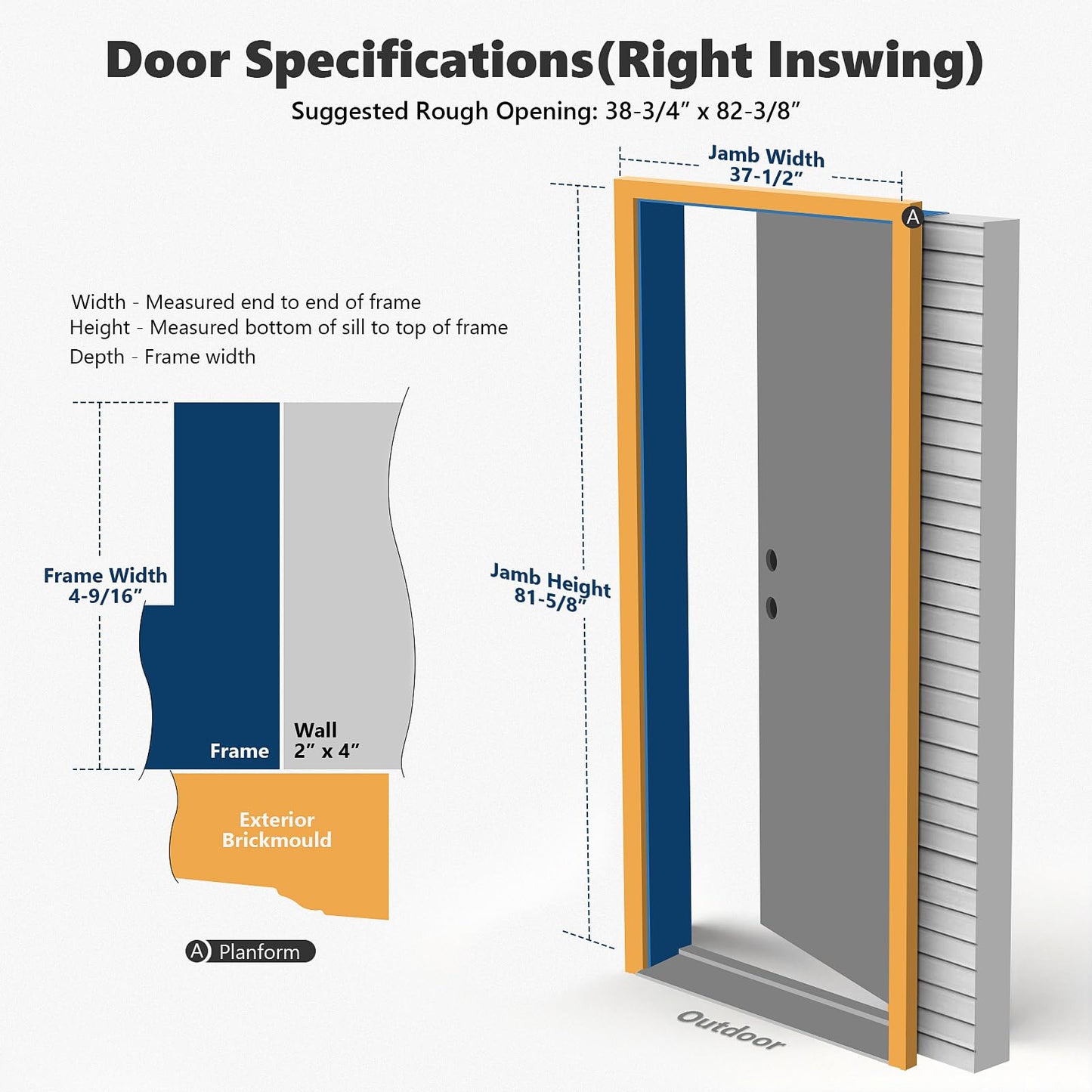 KHSHOW 36 x 80 Fiberglass Entry Door with Brickmould, Vinyl Frame,6 Lite 3/4 View Clear Low-E Glass-Right Hand Inswing-White Smooth Prime Knock-Down Door