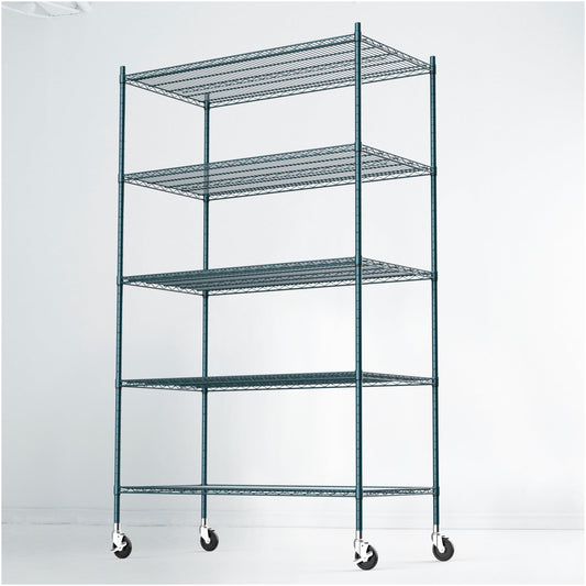 APLSS NSF 5-Tier Green-Epoxy Storage Shelves, 24"x60"x74", Moist&Dry Environments, Commercial Heavy Duty Steel Wire Shelving Unit with Wheels, Walk-in Cooler&Freezer Dishroom Kitchen