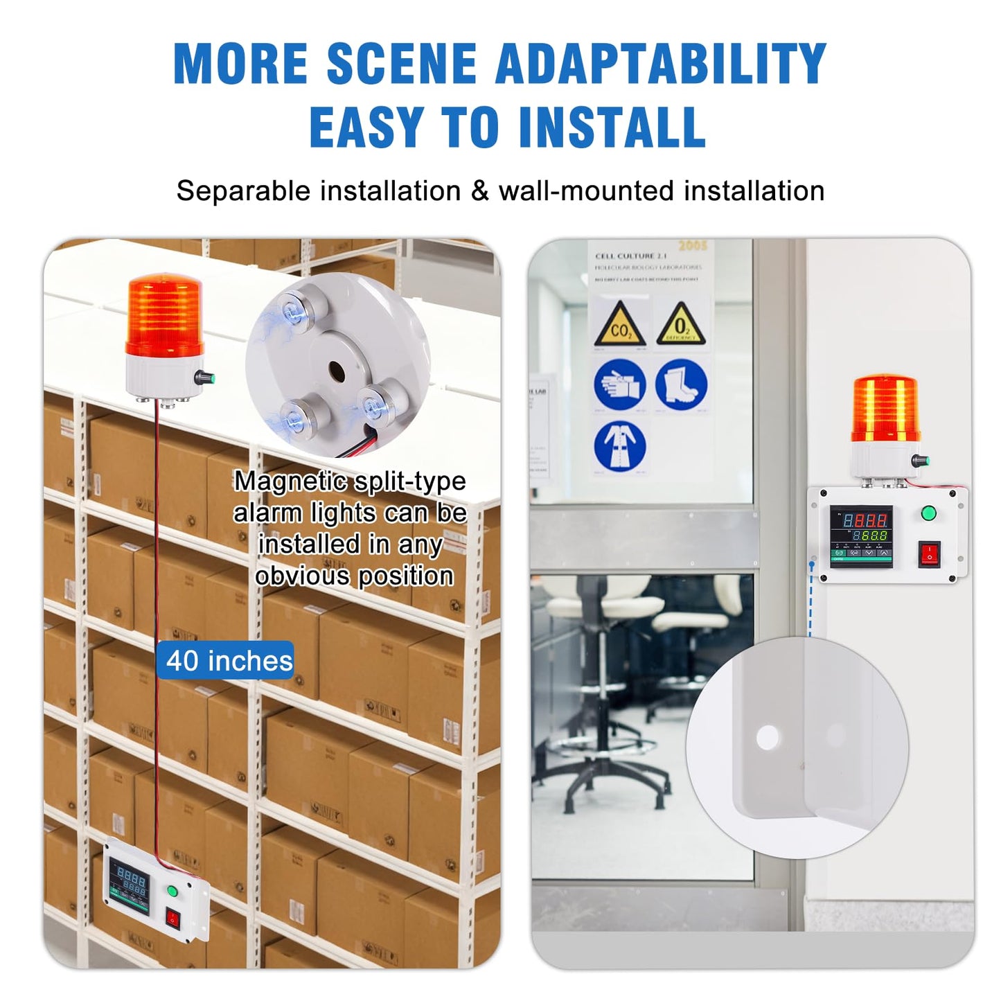 JIAWANSHUN High Precision Industrial Temperature Alarm, -326.2°F-1202°F ±0.18°F, Dual Limit Alarm with Self-Calibration, Audio Visual Alert for Hatchery, Greenhouse, Farm & Fish Pond