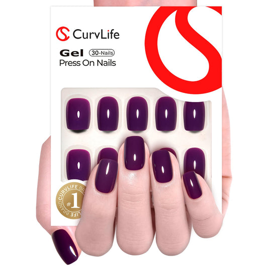 Curvlife Press on Nails Acrylic Fake Nails with Short Square Reflective purple Design Full Cover False Nails Reusable Nail Kit with Nail Glue Adhesive Tab Glue on Nails