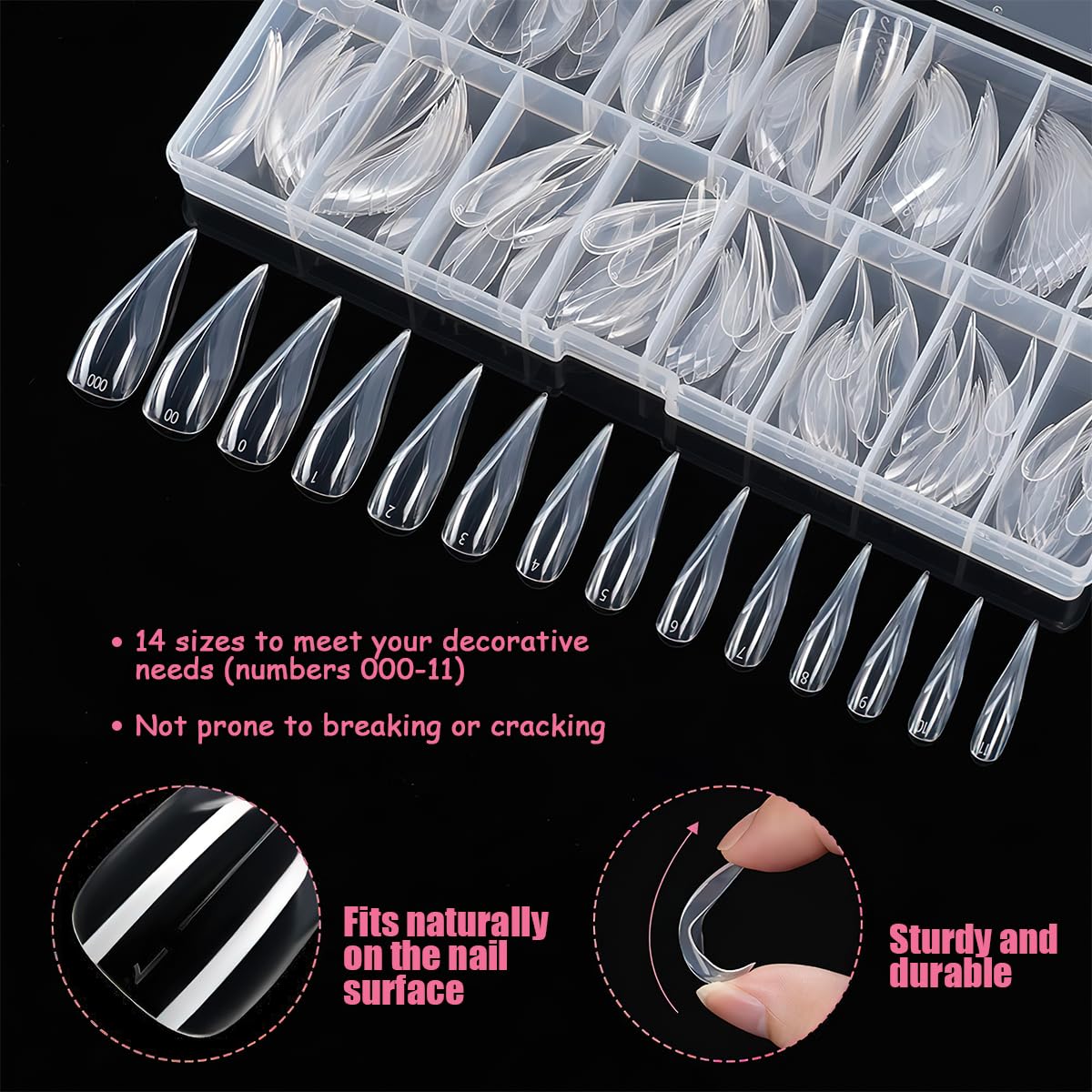 140 Pcs Eagle Claw Nail Extension Tip Pre-Shaped PP Gel Full Cover Long Curved Stiletto False Reusable Nail Tips (2, Transparent)