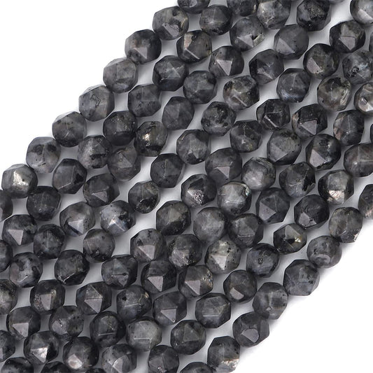 BEADIA Faceted Natural Black Spectrolite Stone Round Beads 6mm 36cm/Strand for Jewelry Making
