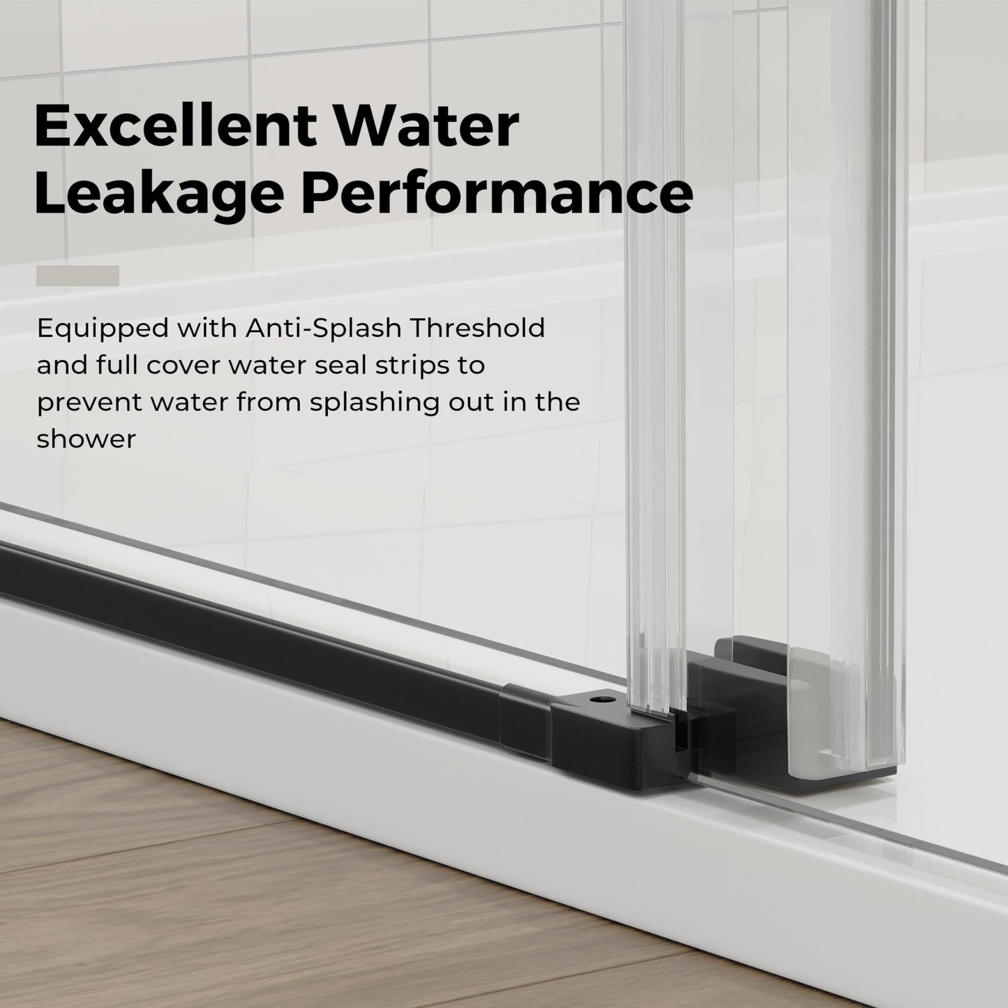 DELAVIN 50-54.in W x 72.in H Frameless Shower Door, Water Repellent Black Shower Door with Clear SGCC Tempered Glass, Easy Sliding Showe Door with Explosion-Proof Film, Stainless Steel Guide Rail