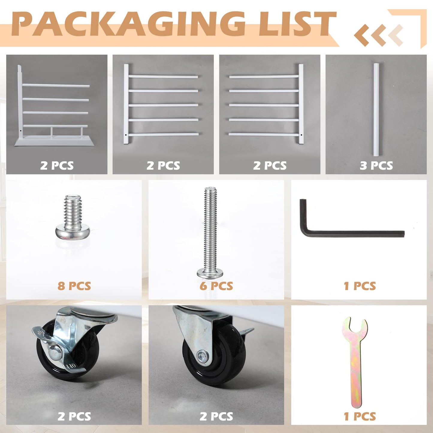 Colingmill 1 Pack 15 Tier Cabinet Doors Paint Drying Rack with Casters 16 in Rods 20 in Base White Powder Coated Iron Detachable Crossbars Space Saving for Painted Wood Panels Doors