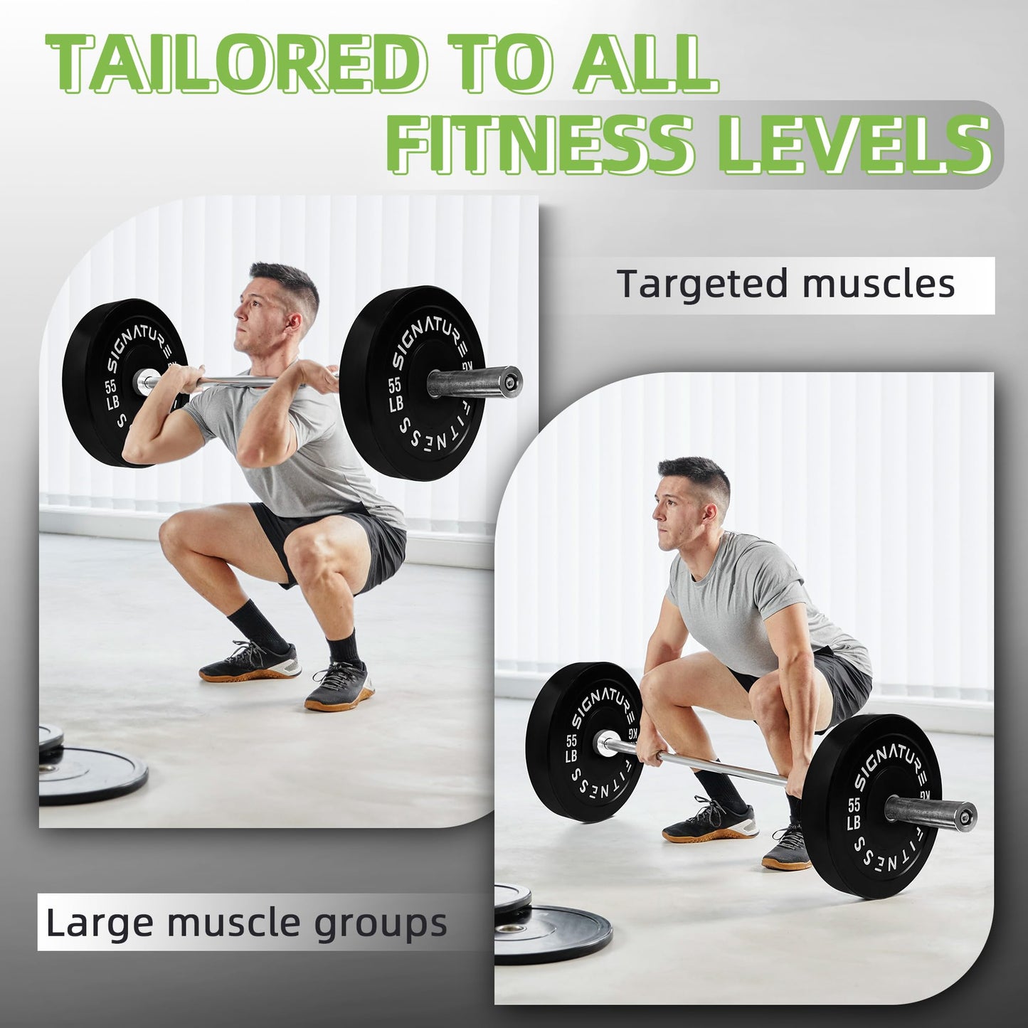 Fitvids Olympic Bumper Plates Set – 2" Weight Plates for Strength Training & Weightlifting – Set: 370 lbs – Black