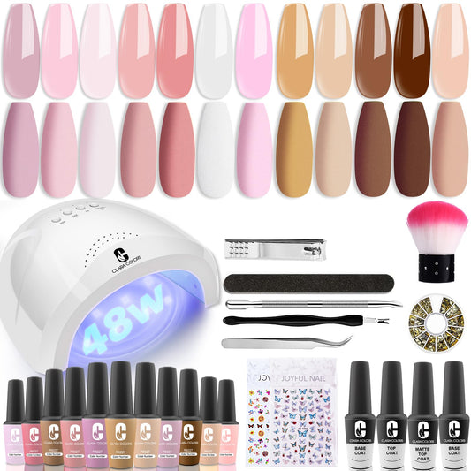 Clara Colors Gel Nail Polish Set-12 Colors Nude Pink Gel Polish Kit with Base Top Coat All In One Gel Nail Starter Kit for Beginners with Tool Nail Manicure DIY at Home Salon Gifts for Women Girls