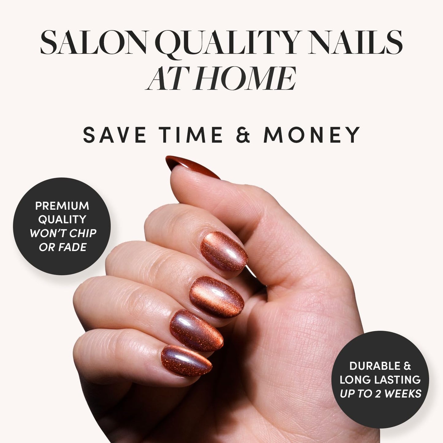 Glamnetic Press-On Nails Bundle - Magnetic Moscow & Burgundy Chrome | Short Oval Fake Nails with a Cat-Eye Finish | Short Almond Fake Nails with a Metallic Chrome Finish | Durable, Salon-Quality Nail