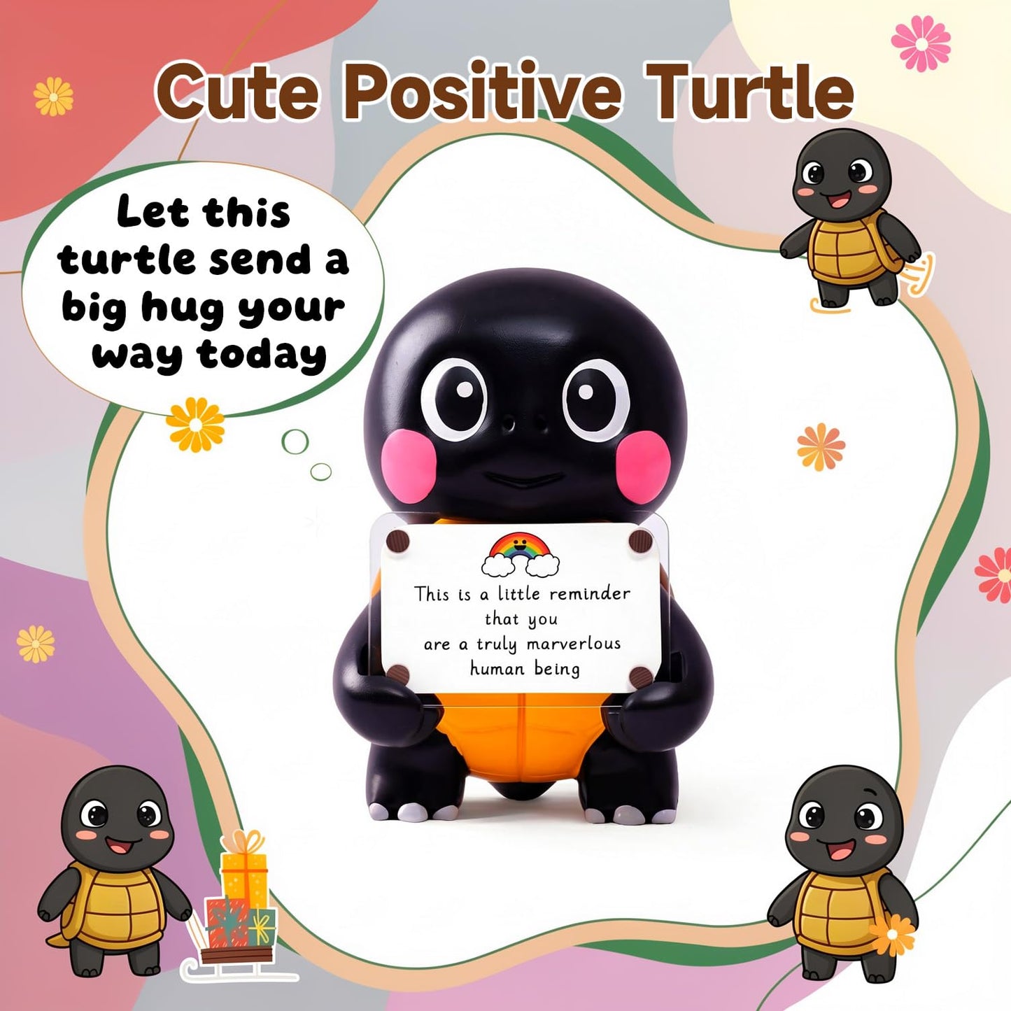 hollishowe Positive Turtle Figurine - 4.3" Tall Hand-Painted Resin Indoor Office Desk Decoration with Cute Motivational Sign, Funny Gift for Women Friends Bestie BFF Bestfriend Coworkers (Black)