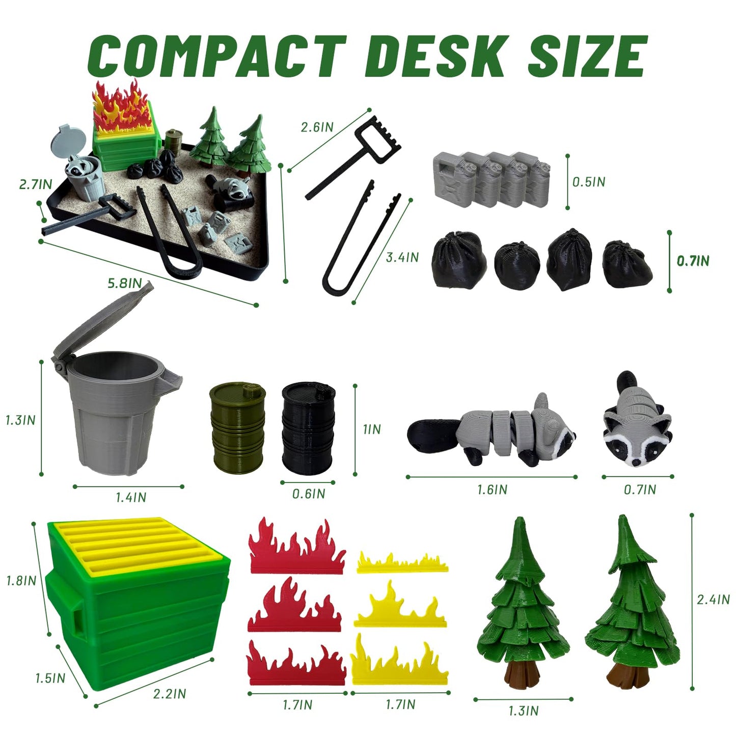 Dibetoy Dumpster Fire Zen Garden Compact Desk Decor, 3D Print Plastic Miniature Sandbox, Office Stress Relief Gift for Humor Lovers