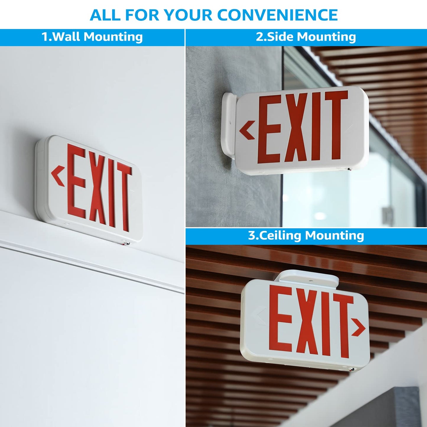 TORCHSTAR 8-Pack LED Exit Sign, Emergency Exit Light with Battery Backup, Double Face, UL 924, AC 120/277V, Damp Location, Hardwired Red Letter Exit Lights for Business Indoor, White