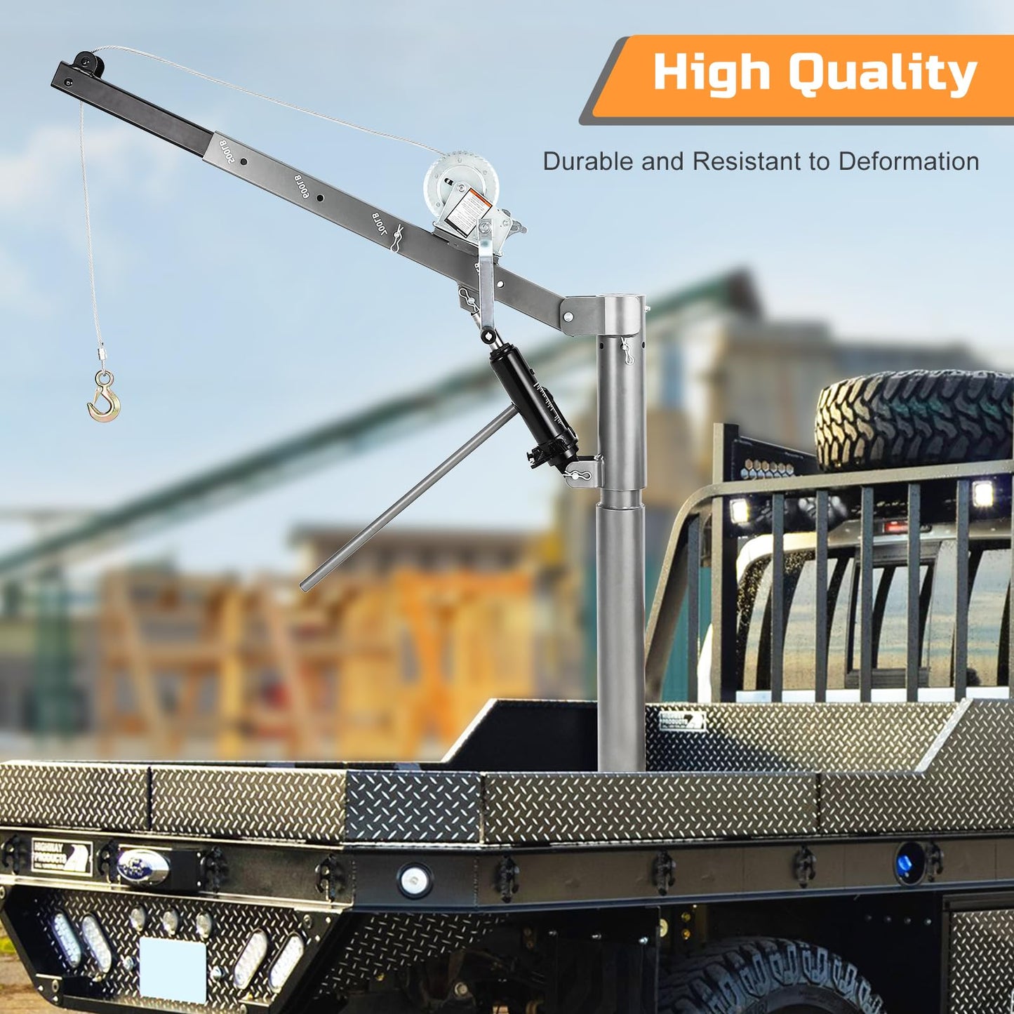 Pickup Truck Crane with Cable Winch, Truck Crane Hoist with 1000 lbs Capacity, Hydraulic Truck Crane with Four Capacity for 500 lbs/600 lbs/800 lbs/1000 lbs for Lifting Goods in Truck (Non-Electric)