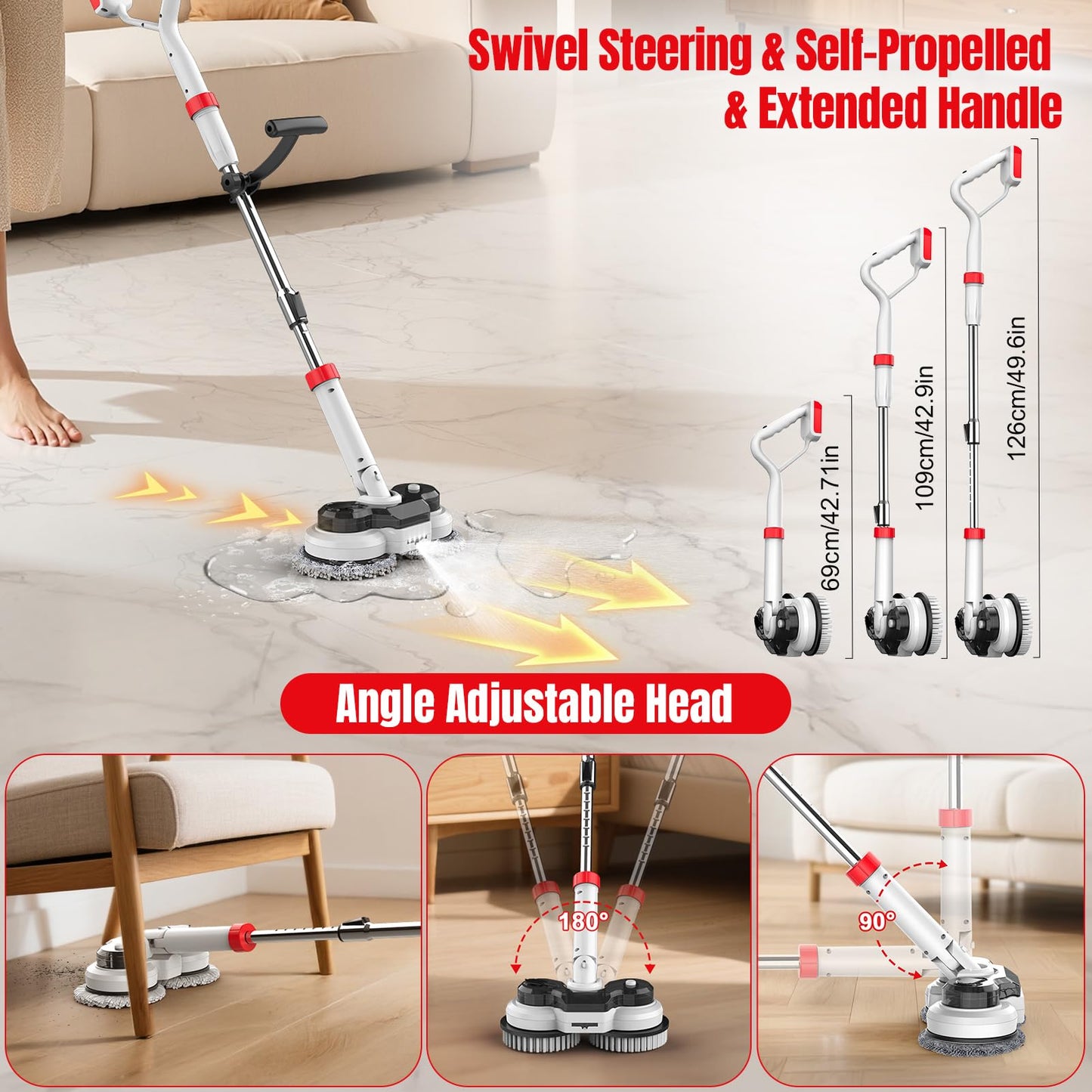 Cordless Electric Mop for Milwaukee M18 Battery (NO Battery), 2 In 1 Spin Mop & Floor Scrubber Machine with LED Light & Water Spray, 800 RPM Electric Mops for Floor Cleaning, Hardwood,Tile,Toilet,Tub