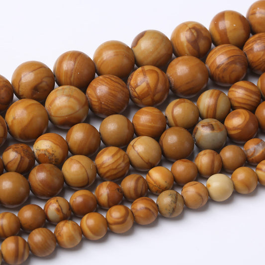 10MM Woodgrain Jasper Round Loose Beads Natural Gem Beads Crystal Energy Stone Beads for Jewelry Making DIY Bracelet Necklace