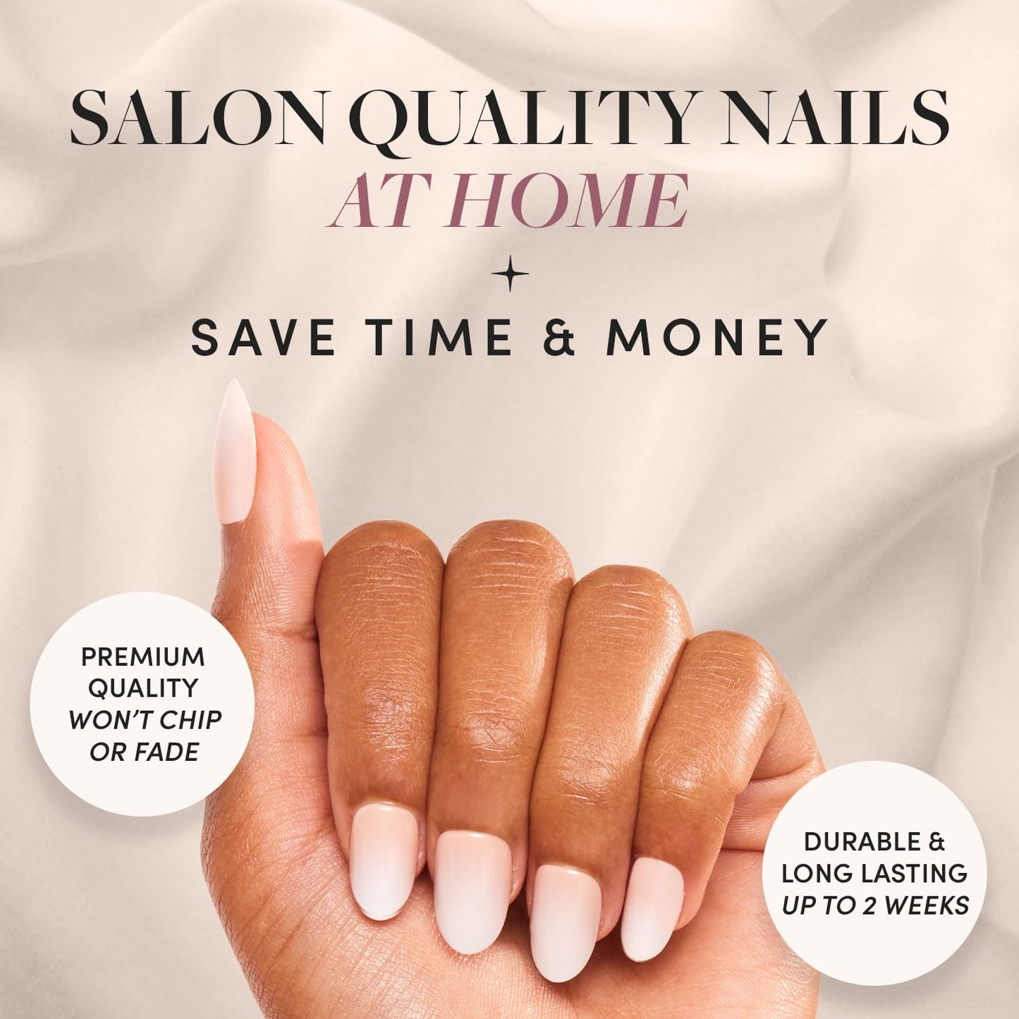 Glamnetic Press-On Nails - Creamer | Super Strong Brush On Glue & Press-On Nail Remover | Neutral Ombre Short Round Nails | 15 Sizes - 30 Nail Kit with Glue and Remover