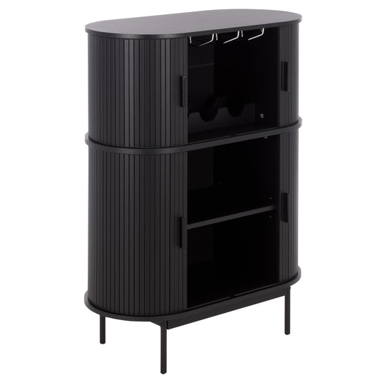 SAFAVIEH Furniture - Erdwing Bar Cabinet - Black - Tambour Door Wine & Liquor Storage Cabinet with Glassware Rack - Ideal for Living Room, Home Bar, Dining Space (BCT3100B)