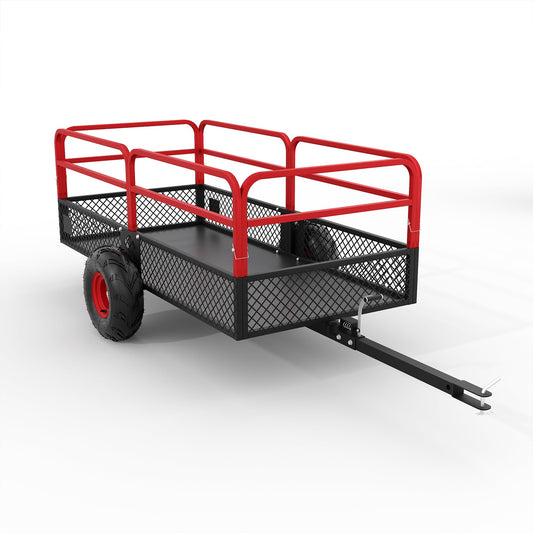 PeakPursuit Tow Behind Steel Dump Cart, Heavy Duty Yard Garden Trailer with Removable Sides & All Terrain Tires, Fits Lawn Mower, Tractor, Garden Cart, 1600 lbs 22 Cubic Feet, Red