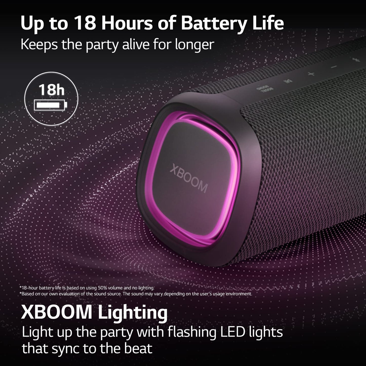 LG XG5QBK.DUSALLK Go Portable Bluetooth Speaker - LED Lighting and up to 18-Hour Battery, Black (Renewed)