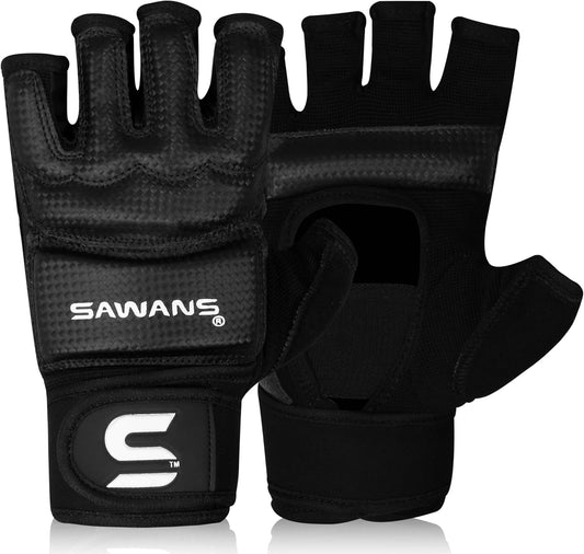 SAWANS MMA Gloves Karate Mitts Punch Bag Boxing Gloves Martial Arts Combat Taekwondo Kickboxing Mitts Fighting Grappling Training for Womens Mens Adults (Black, L)