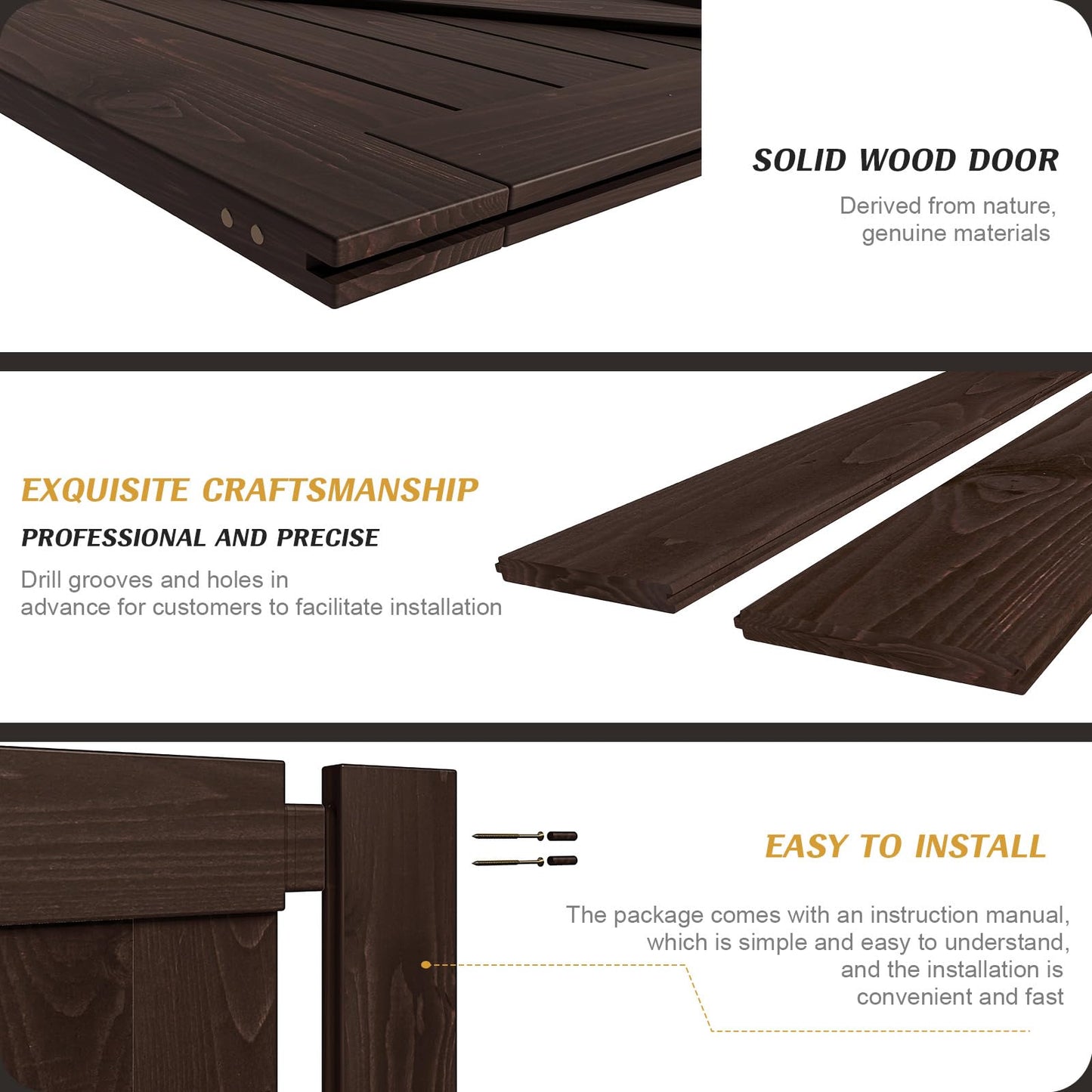 FREDBECK 36in x 80in Brown Barn Door with 6.6ft (79inch) Barn Door Hardware Track Kit and Handle Included, Double Surfaces,Simple Assembly is Required,K-Frame,Coffee