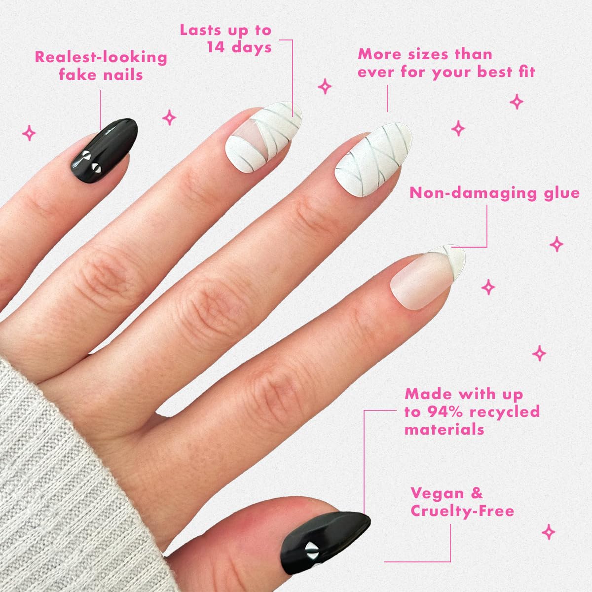 Olive & June Instant Mani Press-On Nails | Glue | Medium Oval | 42 Pieces, 21 Sizes | Non-Toxic, Long-Lasting Recycled Materials Realistic Look | Salon-Quality at Home | Halloween Mummy Mani